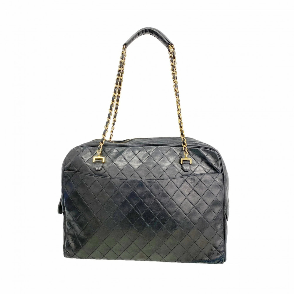 CHANEL Black Lambskin Leather Shoulder Bag